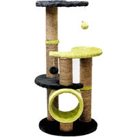 Produktbild von Famanu Kratzsäule für Katzen aus Sisal mit Doppelplattform und Tunnel in Schwarz/Grün 86 cm