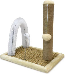 Famanu Kratzsäule mit Spielzeug aus Plüsch in Beige – Bild 1 von 1