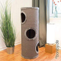 Produktbild von Famanu Kratztonne für Katzen mit drei Höhlen und weichem Liegebereich aus Sisal in Grau 37 x 100 cm