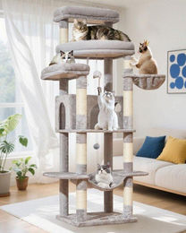 Famanu XXL Katzenbaum 180 cm Grau mit Höhle und Hängematte für große Katzen – Bild 1 von 1