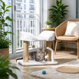 FANNOU Design-Katzenbaum mit Spielzeug, 2 Sisal-Kratzpfosten und Plüsch-Plattform – Bild 1 von 1