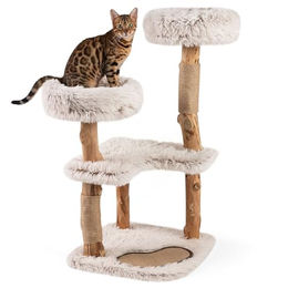 FANTASK Holz-Katzenkratzbaum 101 cm aus Massivholz mit Jute Kratzpfosten und Plüschsitzflächen – Bild 1 von 1
