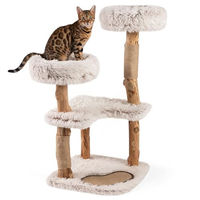 Produktbild von FANTASK Holz-Katzenkratzbaum 101 cm aus Massivholz mit Jute Kratzpfosten und Plüschsitzflächen