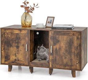 FANTASK Katzenklo Schrank mit 2 Türen, Kratzbrett und Katzenhaus 120x52x65cm – Bild 1 von 1