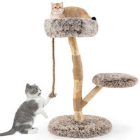 Produktbild von FANTASK Katzenkratzbaum aus Massivholz mit 3 Plüsch Sitzflächen und Jute Kratzpfosten Braun 90 cm