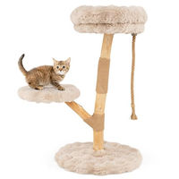 Produktbild von FANTASK Katzenkratzbaum aus Massivholz mit 3 Plüsch Sitzflächen und Jute Kratzpfosten in Beige 90 cm