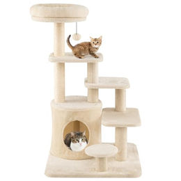 FANTASK Kratzbaum aus Holz mit Katzenhöhle, Sisal-Kratzpfosten und Plattformen, 7-stöckig, Beige, 102 cm – Bild 1 von 1