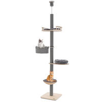 Produktbild von FANTASK Kratzbaum Deckenspanner 236-271 cm mit 5 Etagen, Hängematte, Korb und Bett, Katzenturm aus Holz in Grau