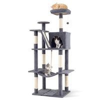 Produktbild von FANTASK Kratzbaum für Katzen 158 cm mit Sisal-Kratzpfosten, Katzenhöhle und Hängematte in Grau