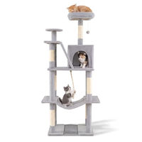 Produktbild von FANTASK Kratzbaum für Katzen 158 cm mit Sisal-Kratzpfosten, Katzenhöhle und Hängematte in Grau