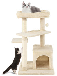 FANTASK Kratzbaum für Katzen 4-stöckiger Kletterbaum in Beige – Bild 1 von 1
