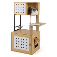 Produktbild von FANTASK mehrstöckiger Kratzbaum aus Holz mit Futterstation und Sisal für Katzen