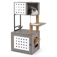Produktbild von FANTASK mehrstöckiger Kratzbaum aus Holz mit Futterstation und Sisal für Katzen