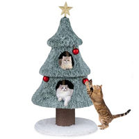 Produktbild von FANTASK Weihnachtsbaum-Kratzbaum für Katzen mit doppellagigem Katzenhaus und Kratzpfosten 55 x 123 cm Grün