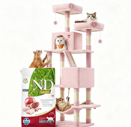 Farmina N&D Kratzbaum für Katzen Größe L in Pastellrosa mit 168 cm Höhe und Plüschdetails – Bild 1 von 1