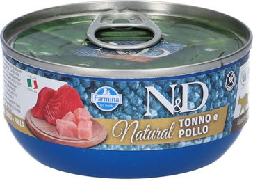 Farmina N&D Natural Nassfutter für Katzen Adult Thunfisch und Huhn Filets ohne Farb- und Aromastoffe 70g – Bild 1 von 3