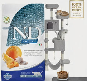 Farmina N&D Ocean Katzenfutter Hering 1,5 kg Beutel und Kratzbaum 206 cm Grau – Bild 1 von 1