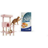 Produktbild von Farmina N&D Ocean Katzenfutter Hering mit Kürbis getreidefrei 1,5 kg und mehrstöckiger Kratzbaum Größe L in Pastellrosa mit Plüschmaterial