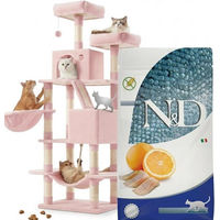 Produktbild von Farmina N&D Ocean Katzenfutter Hering & Orange 1,5 kg und mehrstöckiger Kratzbaum Größe L in Pastellrosa mit 13 Kratzsäulen, 2 Plattformen, 2 Höhlen, Korb und Hängematte