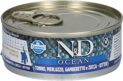 Farmina N&D Ocean Kitten Nassfutter Pastete mit Thunfisch, Kabeljau, Garnele & Kürbis, getreidefrei, 24x70 g – Bild 1 von 7