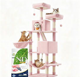 Farmina N&D Prime Katzenfutter Lamm getreidefrei 1,5 kg und Kratzbaum Größe L in Pastellrosa mit 168 cm Höhe – Bild 1 von 1