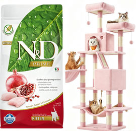 Farmina N&D Prime Kitten Huhn 1,5 kg und mehrstöckiger Kratzbaum Größe L in Pastellrosa mit 168 cm Höhe – Bild 1 von 1