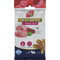 Produktbild von Farmina N&D Quinoa Dental Treat Fresh Breath Mini Zahnpflege-Leckerli für erwachsene kleine Hunde mit Lamm getreidefrei 60 g