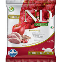Produktbild von Farmina N&D Quinoa Hairball Trockenfutter Ente mit Quinoa Apfel und Cranberry zur Reduzierung von Haarballen 50 g