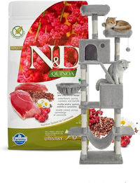Farmina N&D Quinoa Katze Urinary Ente Trockenfutter 1,5 kg und großer Kratzbaum 206 cm in Grau aus Plüsch und Sisal – Bild 1 von 1