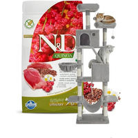 Produktbild von Farmina N&D Quinoa Katze Urinary Ente Trockenfutter 1,5 kg und großer Kratzbaum 206 cm in Grau aus Plüsch und Sisal