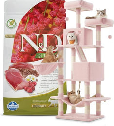 Farmina N&D Quinoa Katze Urinary Ente Trockenfutter 1,5 kg und Kratzbaum Größe L in Pastellrosa mit 168 cm Höhe – Bild 1 von 1