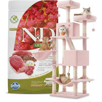 Produktbild von Farmina N&D Quinoa Katze Urinary Ente Trockenfutter 1,5 kg und Kratzbaum Größe L in Pastellrosa mit 168 cm Höhe