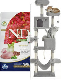 Farmina N&D Quinoa Katzenfutter Lamm Verdauung Adult Getreidefrei 1,5 kg und Großer Kratzbaum Grau 206 cm mit Sisal – Bild 1 von 1