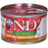 Produktbild von Farmina N&D Quinoa Skin & Coat Bio Nassfutter Hund Adult Mini mit Ente Hering Wachtel oder Hirsch 140g