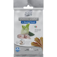 Produktbild von Farmina N&D White Dental Treat Mini Zahnpflege-Leckerli für erwachsene kleine Hunde mit Fisch und Monoprotein 60 g