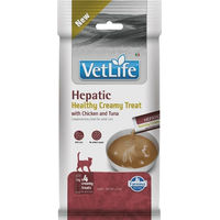 Produktbild von Farmina Vet Life Hepatic Cremiger Snack Huhn und Thunfisch für erwachsene Katzen zur Unterstützung der Leberfunktion 60g