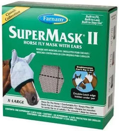 Farnam Supermask II Fliegenmaske für Pferde mit Ohrenschutz aus Shimmer Weave Mesh in Silber/Grau – Bild 1 von 2
