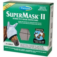 Produktbild von Farnam Supermask II Fliegenmaske für Pferde mit Ohrenschutz aus Shimmer Weave Mesh in Silber/Grau