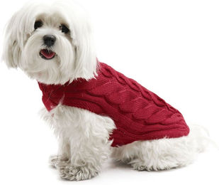 Fashion Dog Hunde-Strickpullover mit Zopfmuster aus Wolle in Rot – Bild 1 von 3