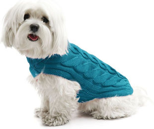 Fashion Dog Hunde-Strickpullover mit Zopfmuster aus Wolle in Türkis – Bild 1 von 3