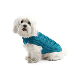 Fashion Dog Hundepullover mit Zopfmuster aus Merino-Acryl Mischung in Petrol 55 cm – Bild 1 von 4