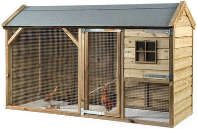 FATMOOSE Hühnerstall CosyChicken Cottage aus massivem Holz mit Auslauf in Braun – Bild 1 von 5