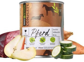 FAVLY Hund Nassfutter Pferd mit Zucchini, Süßkartoffel & Birne Adult Stückchen in Sauce 12x800 g - 12 x 800 g – Bild 1 von 7