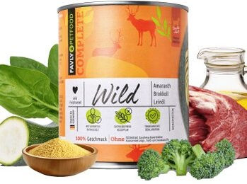FAVLY Petfood Nassfutter für Hunde Adult Wild mit Amaranth, Brokkoli und Leinöl 6x800g getreidefrei und monoprotein - 6 x 800 g – Bild 1 von 7