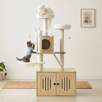 Produktbild von FCH Kratzbaum für Katzen mit Katzenklo Schrank, 135 cm hoch, mit Liegemulde und Kratzstämmen, Beige
