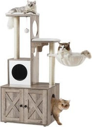 FEANDREA 2-in-1 Kratzbaum für Katzen mit Katzenklo, Hängematte und Sisalstämmen in Grau/Weiß – Bild 1 von 6
