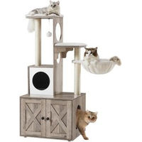 Produktbild von FEANDREA 2-in-1 Kratzbaum für Katzen mit Katzenklo, Hängematte und Sisalstämmen in Grau/Weiß