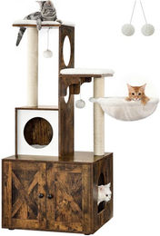 Feandrea 2-in-1 Kratzbaum für Katzen mit Katzenklo-Schrank und Sisalstämmen in Braun – Bild 1 von 11