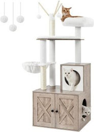 FEANDREA 2-in-1 Kratzbaum mit Katzenklo-Schrank aus Holz in Grau/Beige 140 cm – Bild 1 von 11