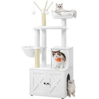 Produktbild von FEANDREA 2-in-1 Kratzbaum mit Katzenklo-Schrank und abnehmbaren Plüschbällen 140 cm weiß
